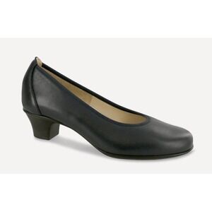 SAS Milano Leather Block Heel Pump Women's Sz 7W Navy